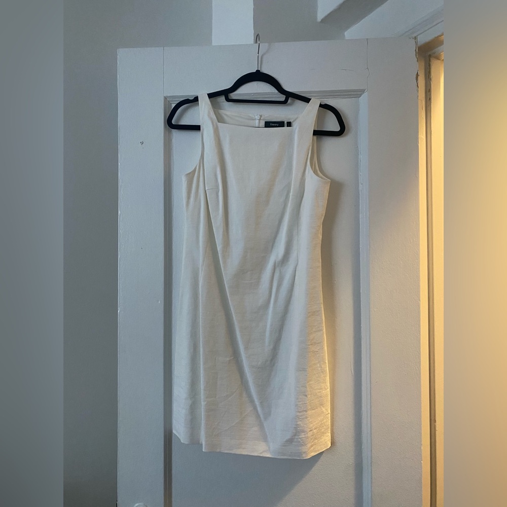 Theory Linen White Dress | Square Neck Size 4 - Picture 2 of 4
